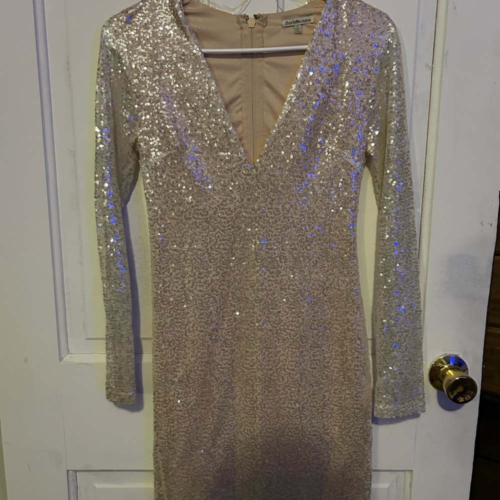 Charlotte Russe Glittering Long Sleeve Dress